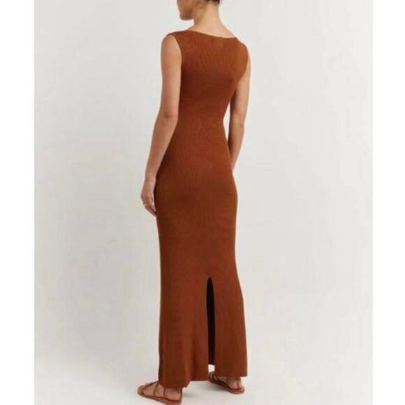Dissh Rust Brown Ribbed Sleeveless Bodycon Maxi Dress Back Slit Women’s Size XS - Picture 2 of 7